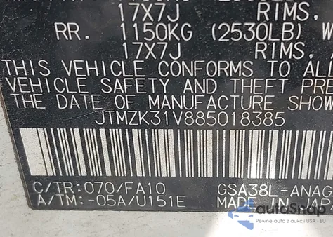 2008 Toyota Rav4 Limited V6 z USA, uszkodzony, nr VIN JTMZK31V885018385